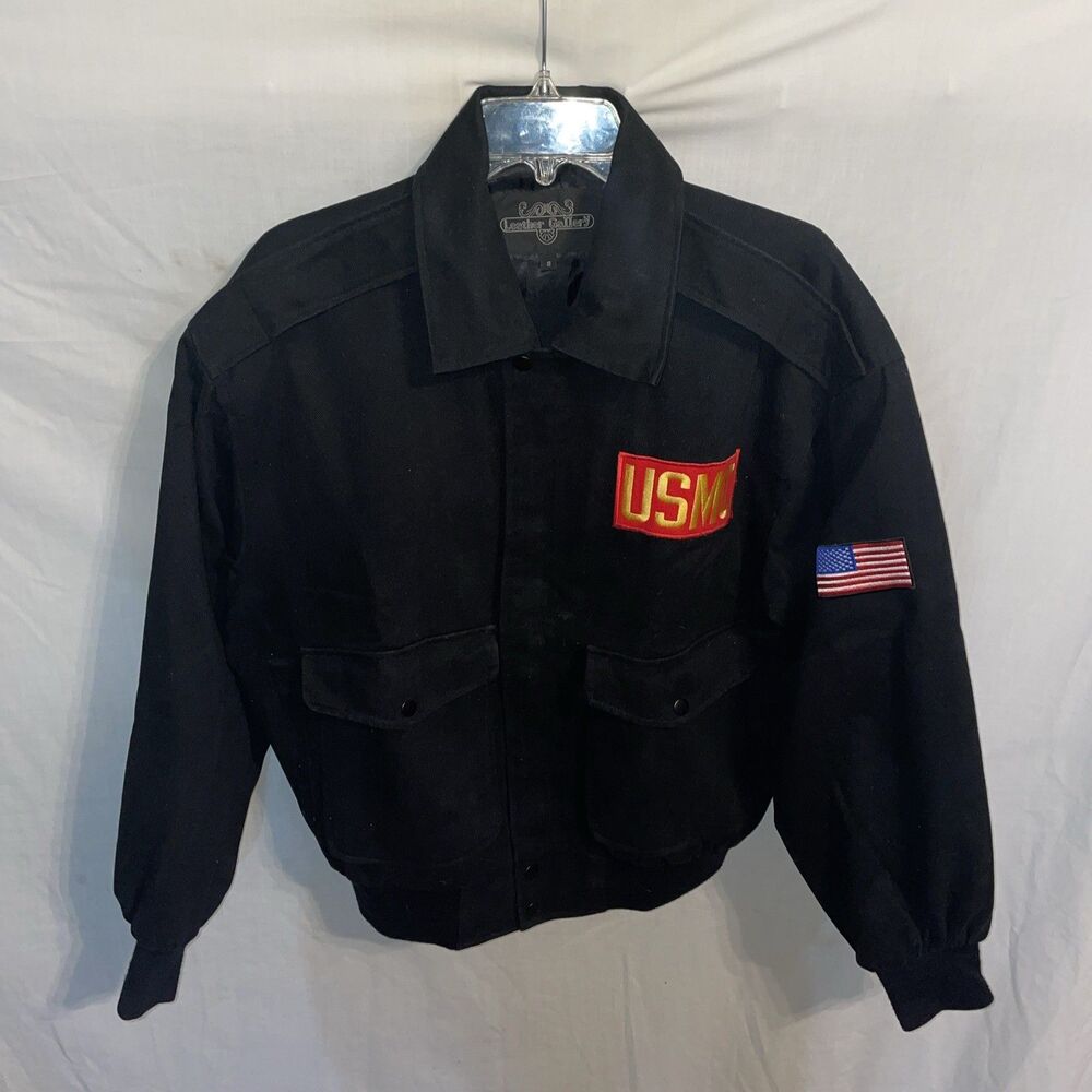 Leather Gallery Men’s USMC Jacket Size Small Black Cotton Bomber Outdoors Warmth